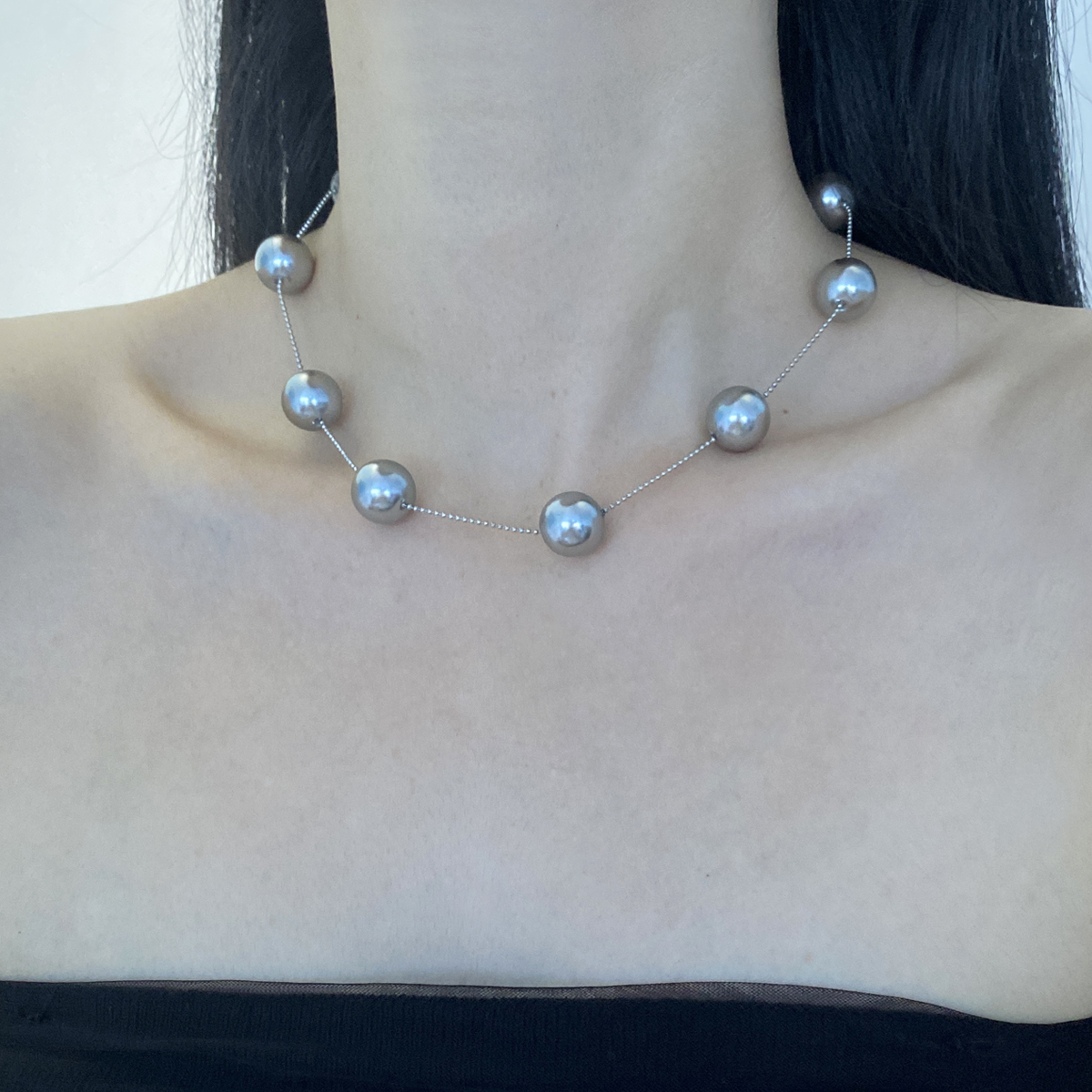 珍珠串珠女大圆珠项链锁骨链