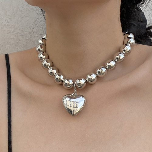 金属金属球女爱心桃心项链锁骨链