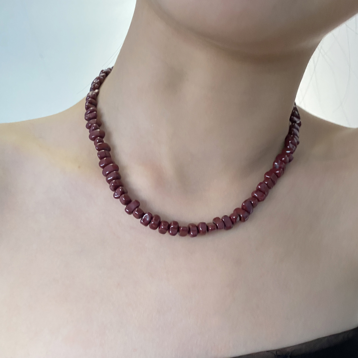 碎石串珠女暗红色项链颈链