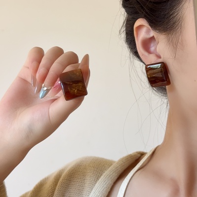 复古美拉德琥珀色几何耳环女