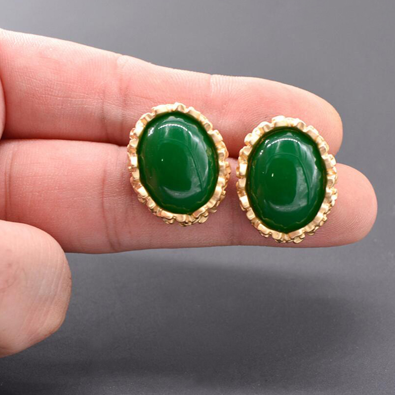 欧美风玉色祖母绿网红珍珠耳钉