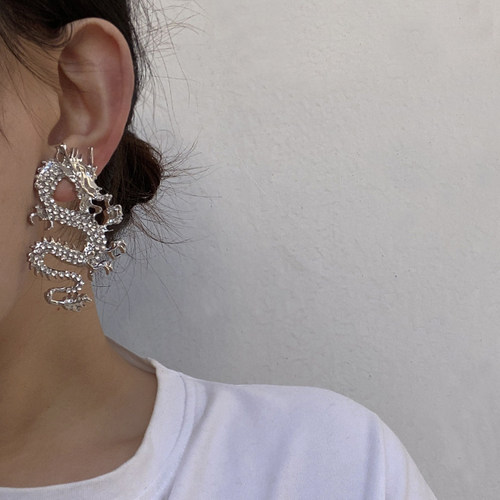 复古金属女镶钻龙耳环耳钉