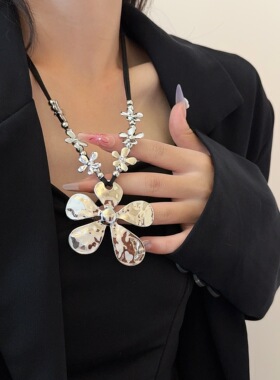 复古褶皱银色海星花瓣项链女