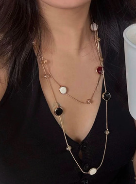 复古双层叠戴拼色水晶串珠项链女