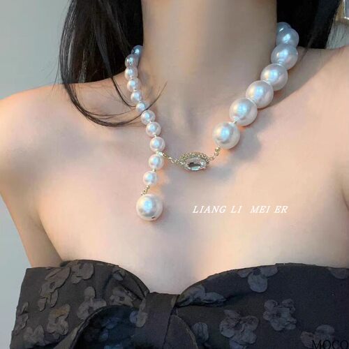 人造珍珠镶钻女珍珠渐变项链