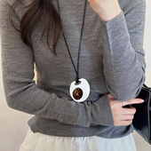 轻奢几何镂空吊坠皮绳毛衣链项链女新款 黑绳锁骨链小众高级感颈链