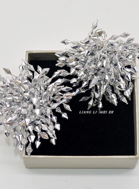 欧美夸张气质复古耳钉晚宴会灰色水晶琉璃串珠烟花流苏耳环耳夹潮