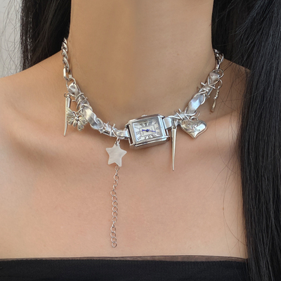 金属流苏链女爱心星星项链锁骨链