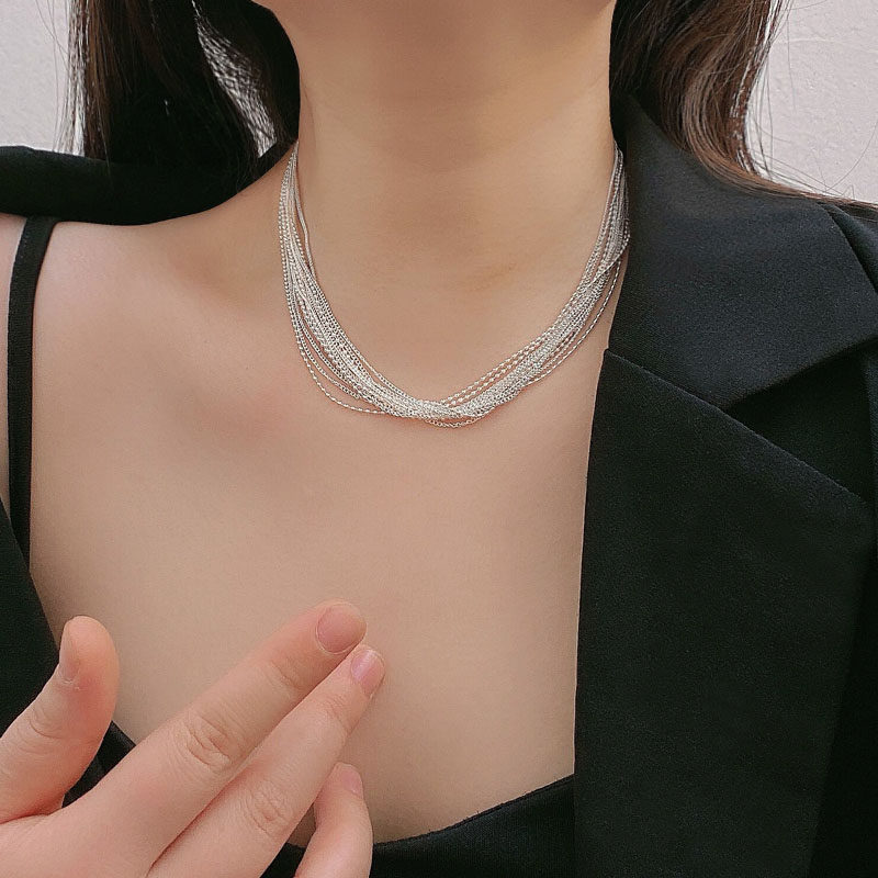 轻奢镀银多层链子锁骨链气质高级设计感项链女波光粼粼项链女颈链