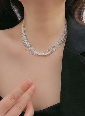 金属多层细链女波光粼粼锁骨链