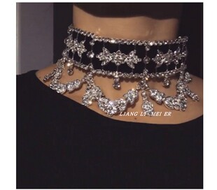 夸张choker丝绒满钻流苏项圈颈链时尚宴会礼服配饰项链气质锁骨链