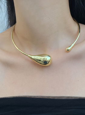 金属开口女极简水滴项圈锁骨链