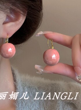 法式高级感粉色珍珠气质耳扣耳环