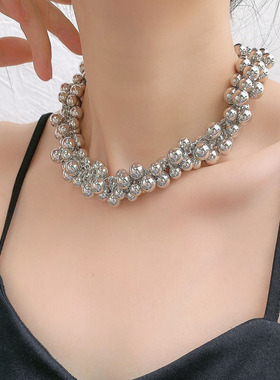 金属串珠女流苏球球锁骨链颈链