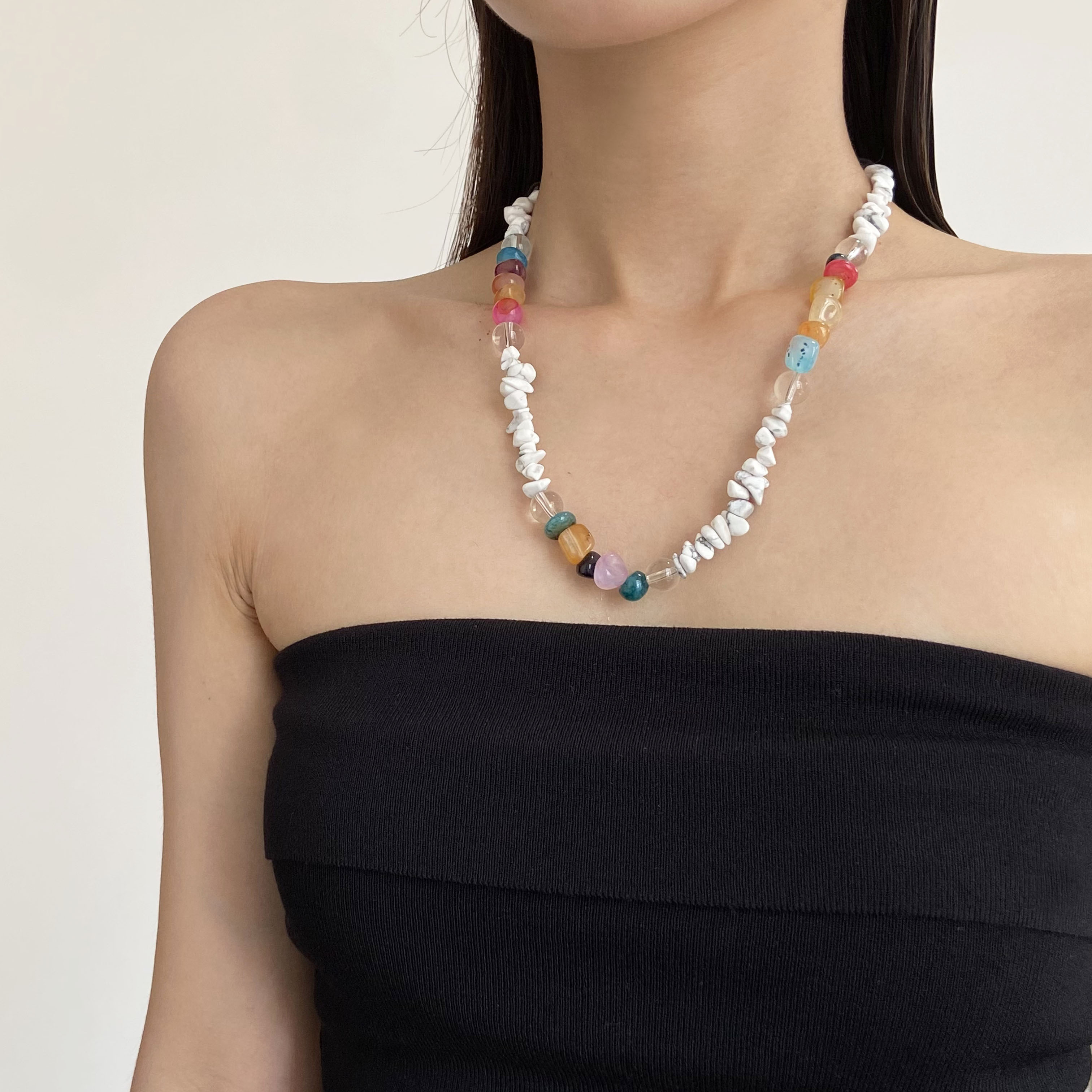 民族风天然不规则碎石水晶串珠项