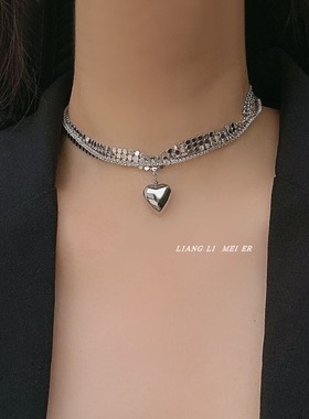 金属叠戴多层女爱心坠锁骨链