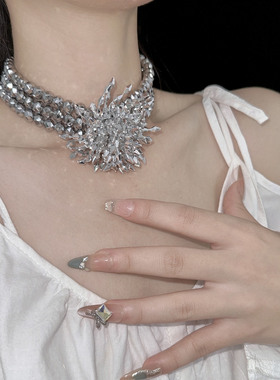 多层串珠水晶烟花流苏花朵项链