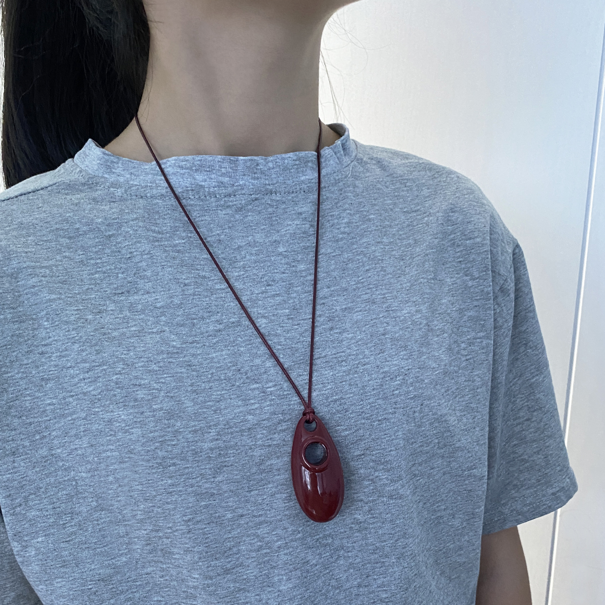 树脂皮绳长女几何水滴项链毛衣链