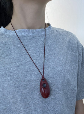 树脂皮绳长女几何水滴项链毛衣链