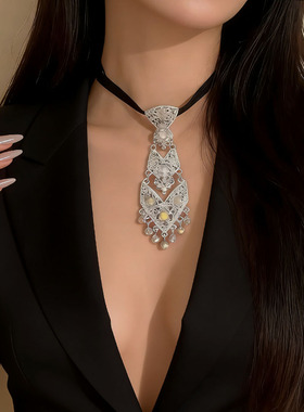 甜酷满钻镂空领带choker颈圈项链