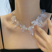 清凉系透明感冰柱不规则石头珠串项链女ins风异形夸张百搭颈链潮