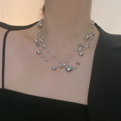 金属多层女水晶串珠锁骨项链