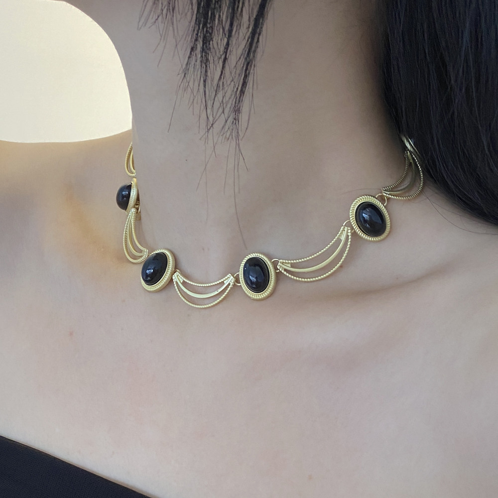 法式宫廷中古项链女椭圆黑色宝石多层锁骨颈链夸张气质个性毛衣链,饰品/流行首饰/时尚饰品新,项链,淘宝优惠券,粉丝福利购,淘宝优惠卷