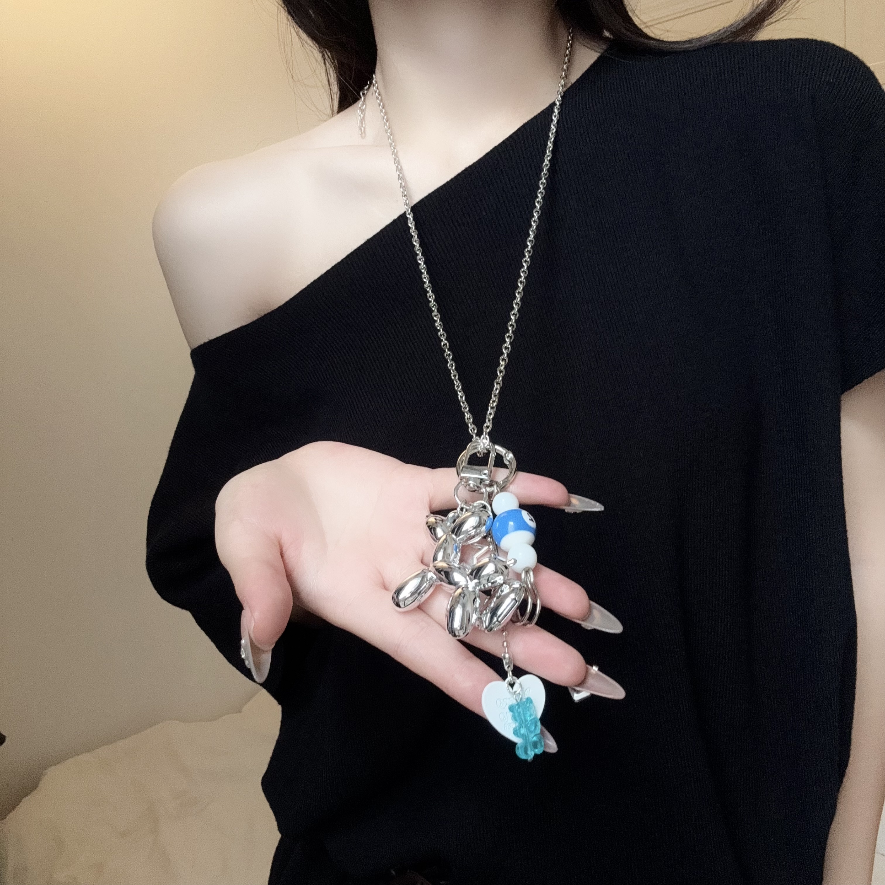 辣妹风金属气球小狗多元素项链