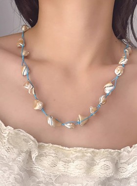 波西米亚天然石贝壳猫眼石项链