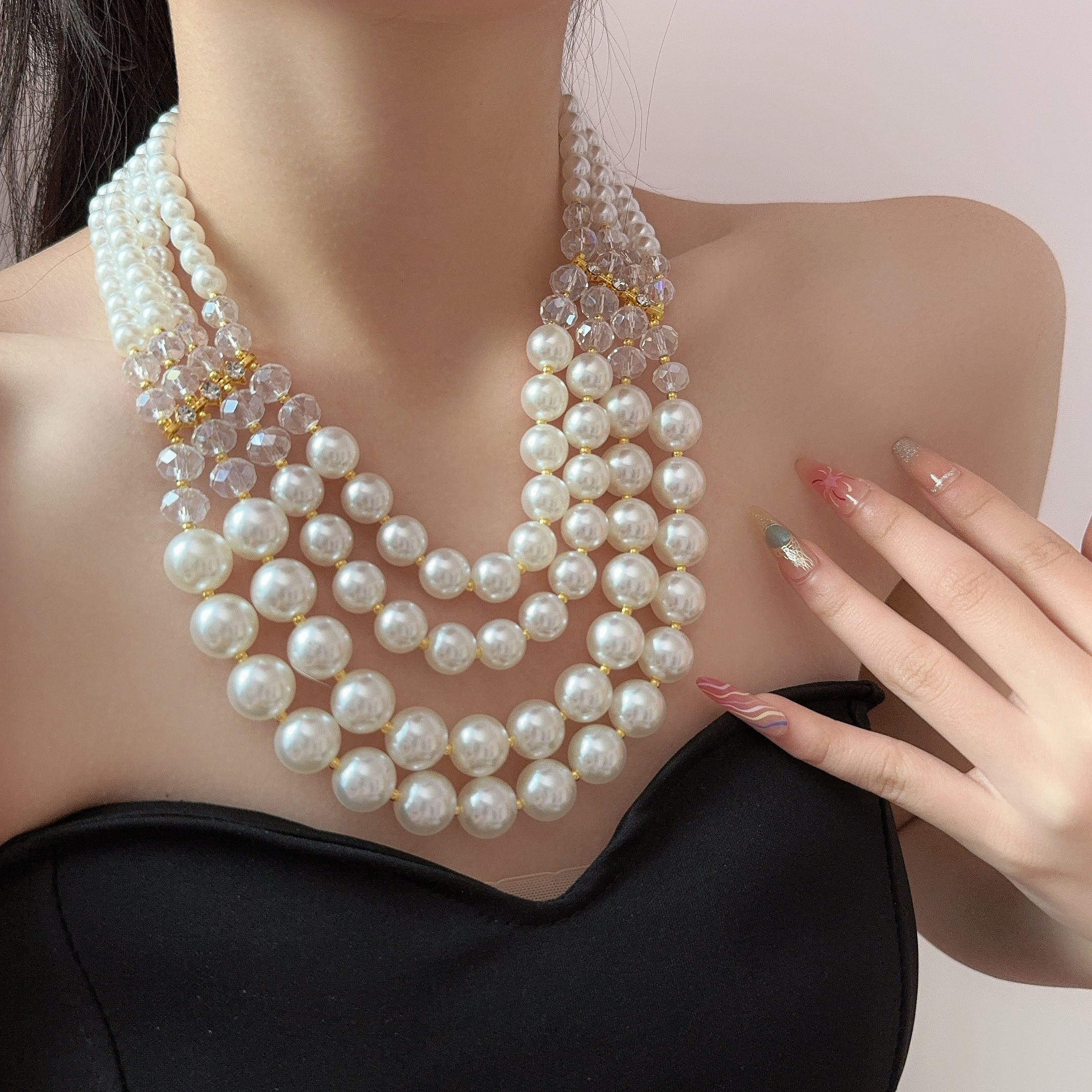 复古法式多层宽珍珠项链女款短款气质串珠水晶流苏锁骨链婚纱配饰,饰品/流行首饰/时尚饰品新,项链,淘宝优惠券,粉丝福利购,淘宝优惠卷