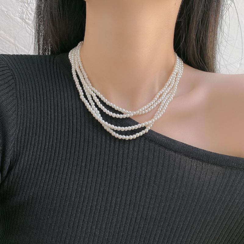高档珍珠多层女锁骨项链