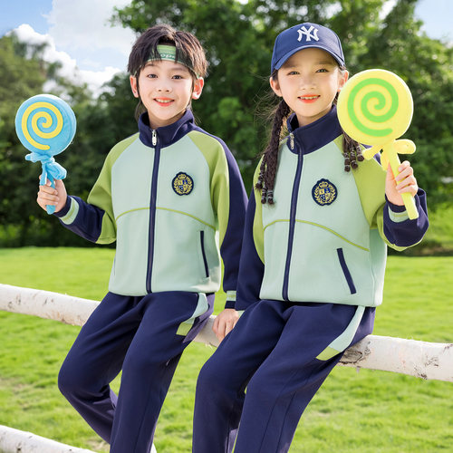 学院风绿色棒球服校服小学生班服