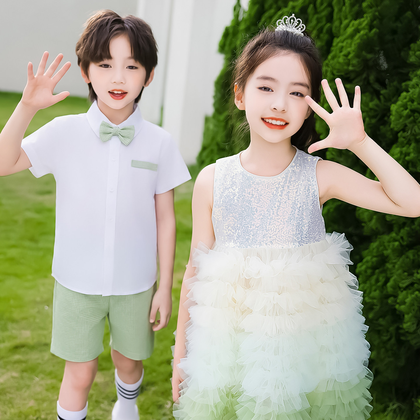 六一儿童节合唱演出服幼儿园毕业照礼服夏装蓬蓬裙渐变主持表演服