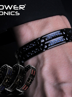 POWER IONICS潮牌原创时尚男手链磁石碳纤纯钛黑健康手环刻字礼物