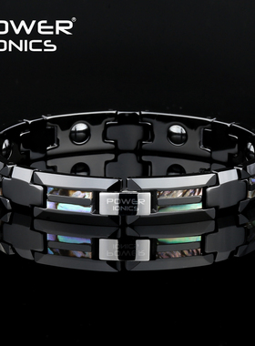 POWER IONICS潮牌新品黑陶瓷彩贝壳磁石矿物男女手链情侣刻字礼物