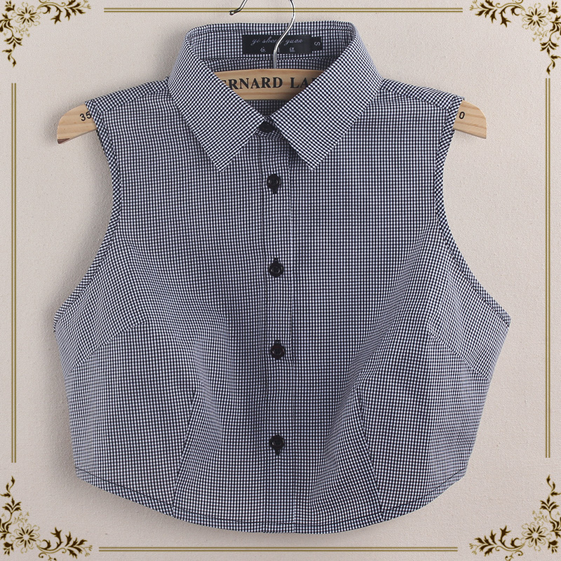 假领子女胖mm背心式高端衬衣领秋冬纯棉黑白格子百搭衬衫装饰假领