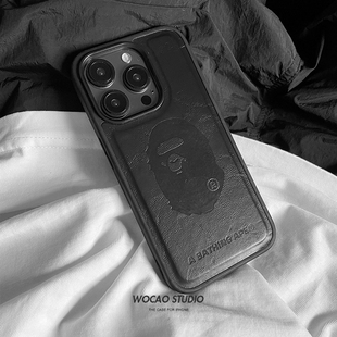猿人苹果14promax手机壳iphone13新款12pro黑色高级感小众15高档皮质16时尚潮牌男磁铁强力吸附全包边保护套