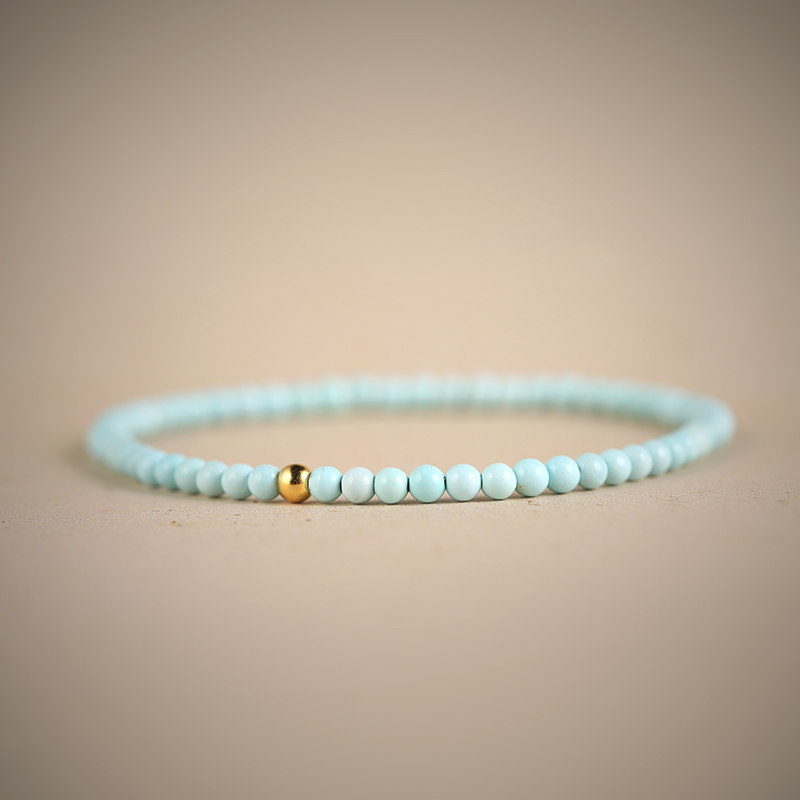 原矿绿松石手链女极细湖北绿松石24k黄金足金转运珠情侣气质礼物