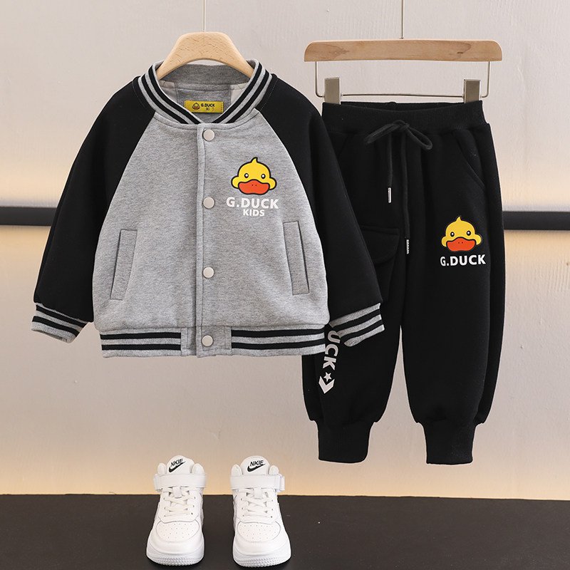 男童套装2025新款春装小黄鸭儿童棒球服外套潮宝宝春秋款童装衣服