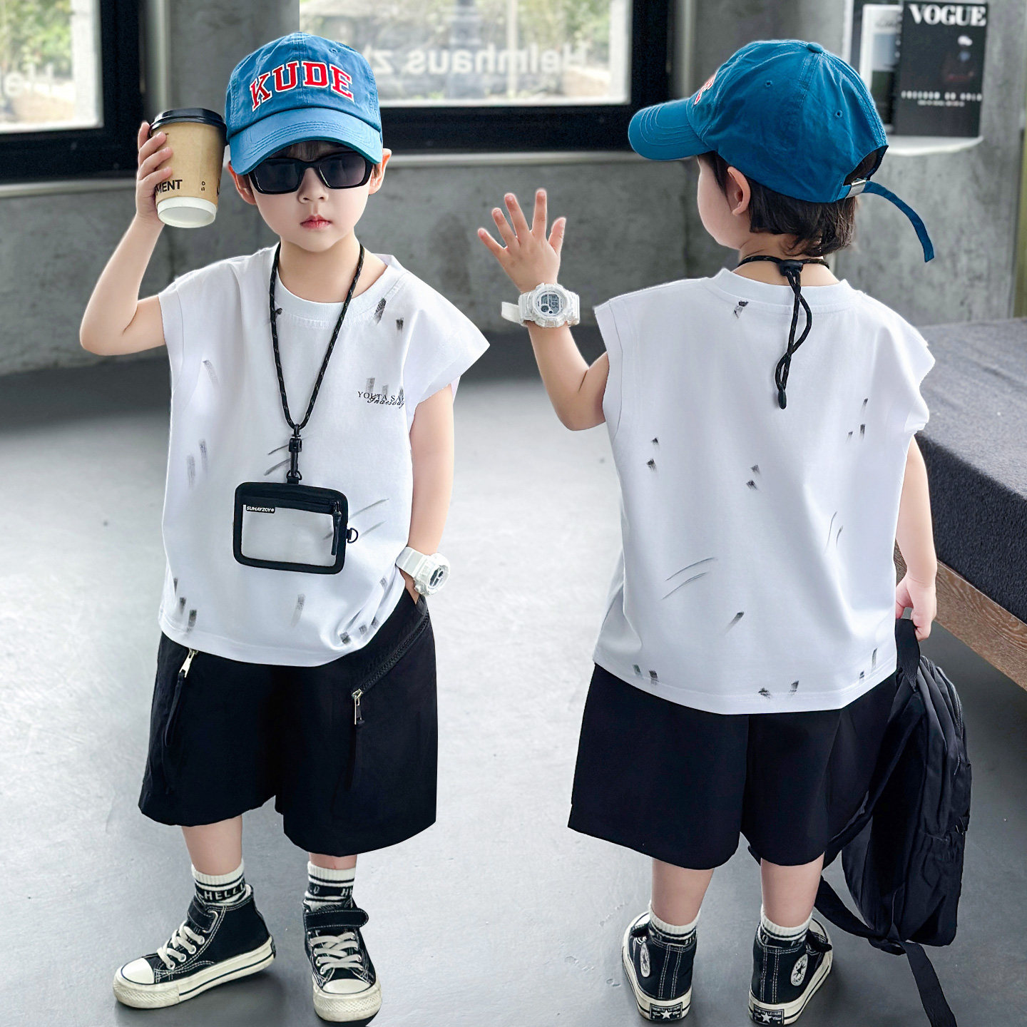 男童夏装套装2026新款宝宝夏季背心潮装帅气儿童夏款薄款无袖衣服