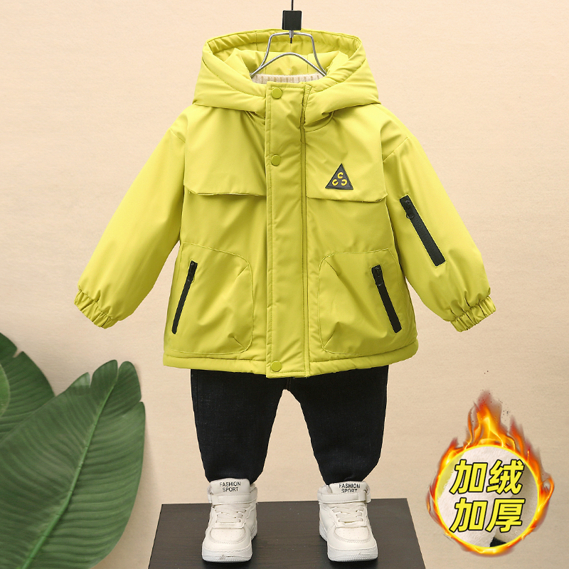 男童加绒外套冬装2025新款男童冲锋衣加厚棉服宝宝冬季小男孩棉袄