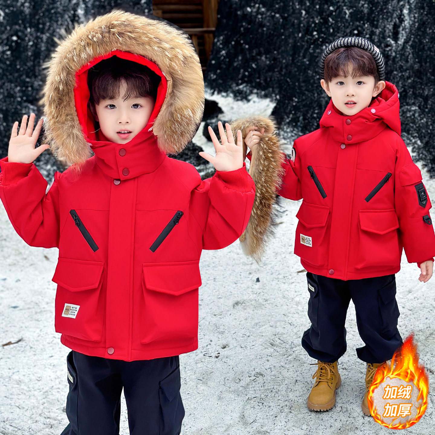 男童加绒棉服外套2025新款冬装男孩加厚派克服儿童棉袄宝宝棉衣潮