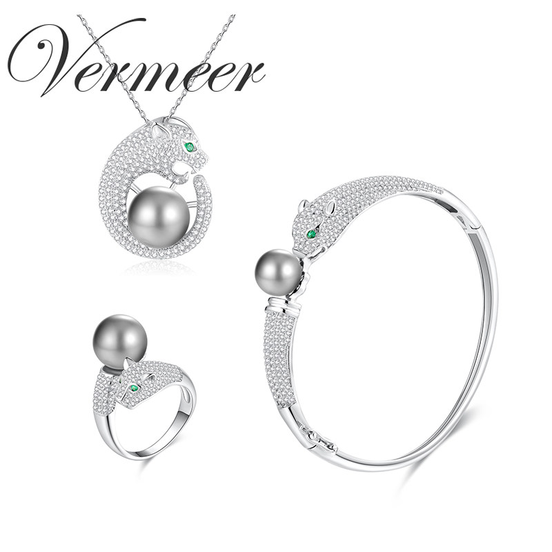 vermeer Tahiti Seawater Black and gray Pearl Leopard head Pendant Ring Bracelet Three 925 Silver zirconin the Jewelry/Diamond/Jade/Gold , Natural pearls (New) , Other  category - from Buy2taobao.com to provide professional Taobao agent buy service