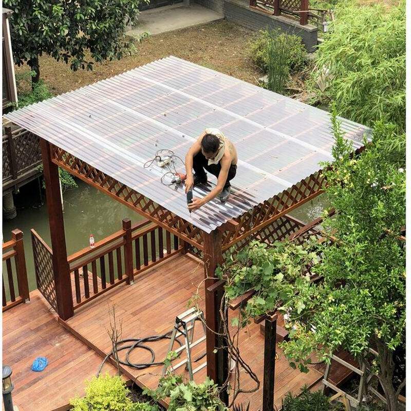 安装指导  塑料波浪瓦pc透明瓦防腐木雨棚钢结构阳光房屋顶采光瓦