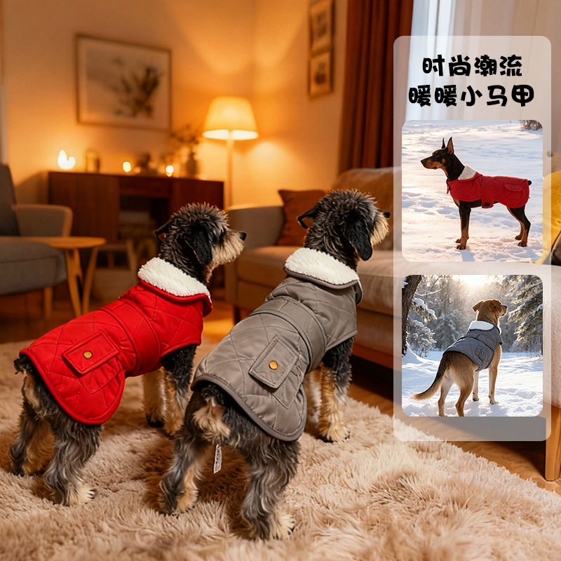 秋冬中小型狗狗保暖马甲外套翻领绒布雪纳瑞柴犬金毛幼犬2510