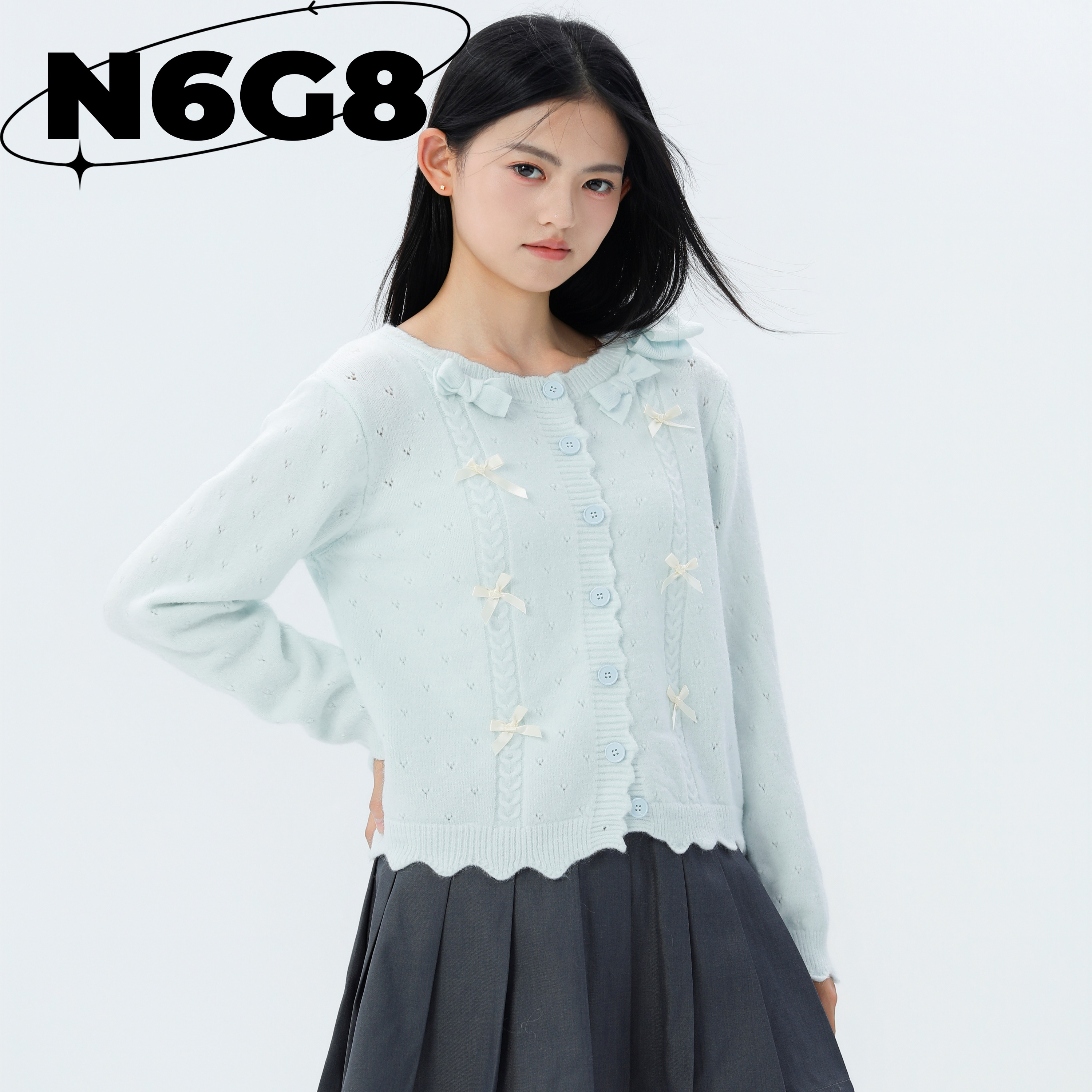 N6G8法式蝴蝶结毛衣