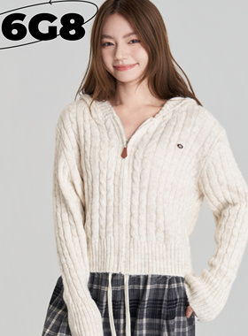 N6G8复古麻花连帽毛衣外套