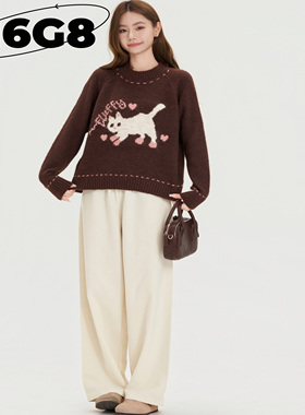 N6G8加厚棕色靴子猫套头毛衣