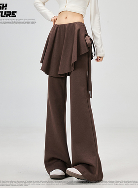 SLASH 2026新款美式假两件不顾则微喇裤女士高腰显瘦垂感休闲长裤