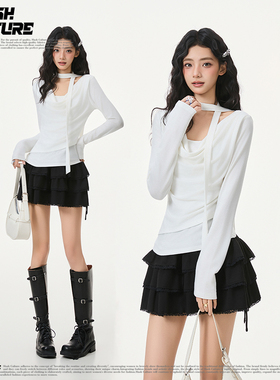 SLASH 白色挂脖露肩针织衫女纯欲风软糯亲肤修身显瘦打底外穿上衣